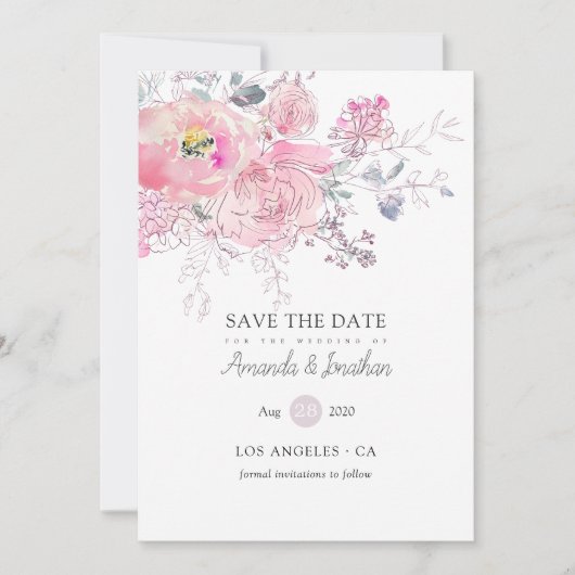 Waterverf Doodle Floral Wedding Foto Save The Date (Voorkant)
