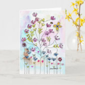 Waterverf Doodle Flowers, Folk Art Print Kaart (Gele Bloem)