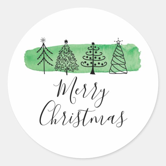 Waterverf Doodle Holiday Ronde Sticker (Voorkant)