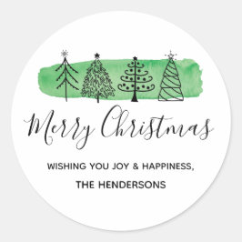 Waterverf Doodle Holiday Ronde Sticker