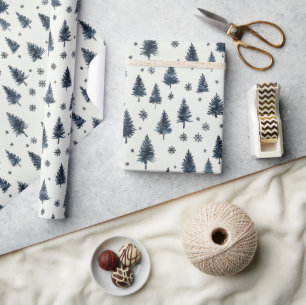 Waterverf Doodle kerstbomen en sneeuwvlokken Cadeaupapier
