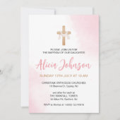 Waterverf doop roze baby meisje kaart (Voorkant)