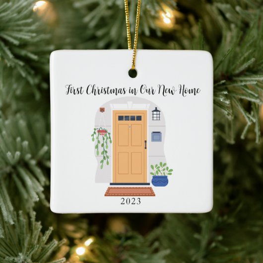 Waterverf Door Eerste Kerstmis in Ons Nieuwe Huis Keramisch Ornament (Boom)