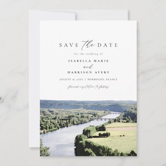 Waterverf Dordogne Zuid Frankrijk Save the Date Kaart (Voorkant)