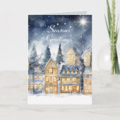 Waterverf  Dorp Star Night Christmas Kaart (Voorkant)