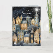 Waterverf  Dorp Star Night Christmas Kaart (Voorkant)