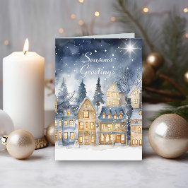 Waterverf  Dorp Star Night Christmas Kaart