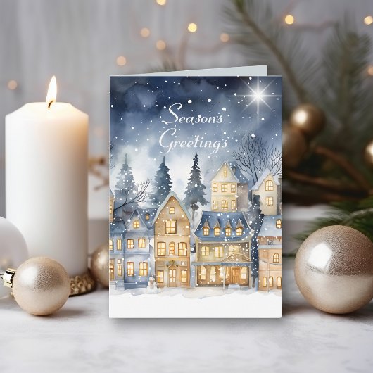 Waterverf  Dorp Star Night Christmas Kaart