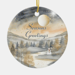 Waterverf  Dorp Star Night Christmas Keramisch Ornament