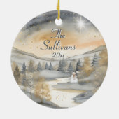 Waterverf  Dorp Star Night Christmas Keramisch Ornament (Achterkant)