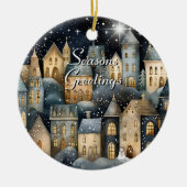 Waterverf  Dorp Star Night Christmas Keramisch Ornament (Voorkant)