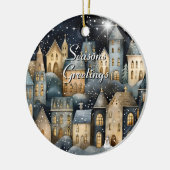 Waterverf  Dorp Star Night Christmas Keramisch Ornament (Links)