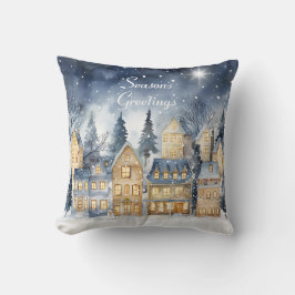 Waterverf  Dorp Star Night Christmas Kussen