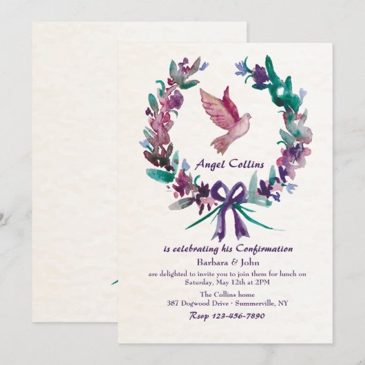 Waterverf Dove Religieuze Uitnodiging (Voorkant / Achterkant)