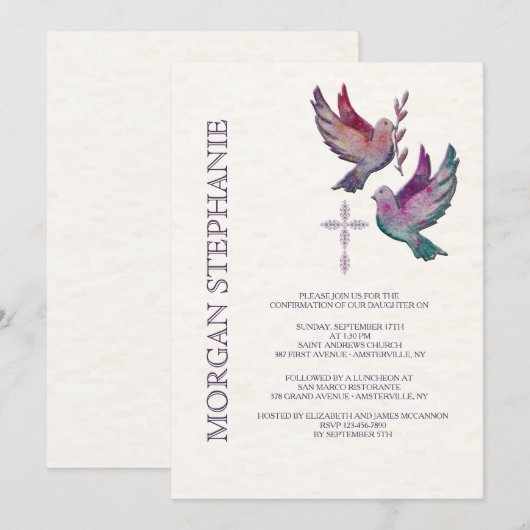 Waterverf Doves Religieuze Uitnodiging (Voorkant / Achterkant)