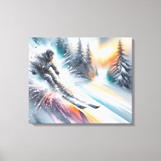 Waterverf downhill sneeuwskiër canvas afdruk (Voorkant)