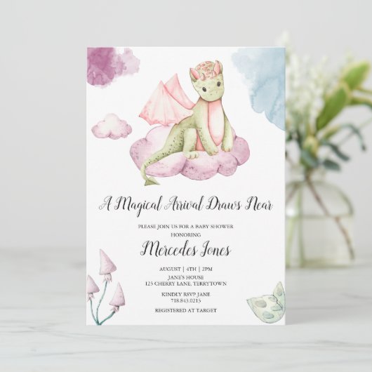 Waterverf Draak Magische Aankomst Baby Shower Kaart (Staand voorkant)