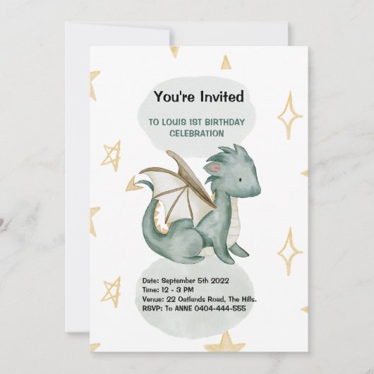 waterverf draak - verjaardag kaart (Voorkant)