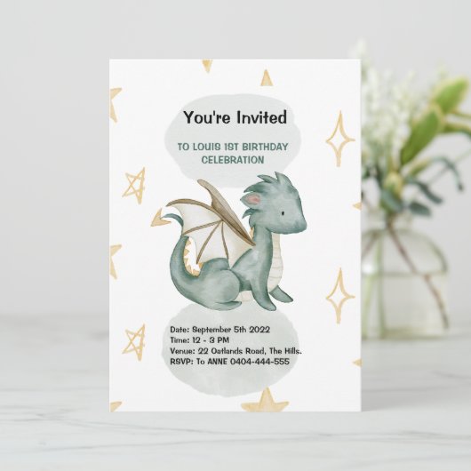 waterverf draak - verjaardag kaart (Staand voorkant)