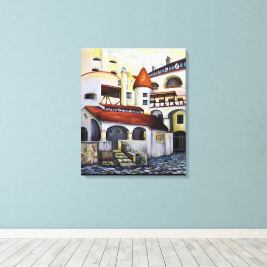 Waterverf Dracula Castle Interior Courtyard Canvas Afdruk (Insitu (Houten vloer))