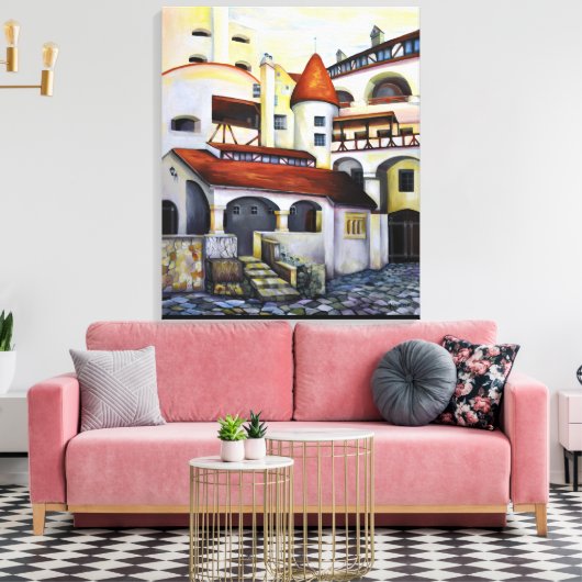 Waterverf Dracula Castle Interior Courtyard Canvas Afdruk (Insitu (Woonkamer))