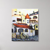 Waterverf Dracula Castle Interior Courtyard Canvas Afdruk (Voorkant)