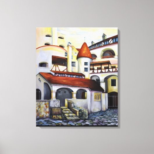 Waterverf Dracula Castle Interior Courtyard Canvas Afdruk (Voorkant)