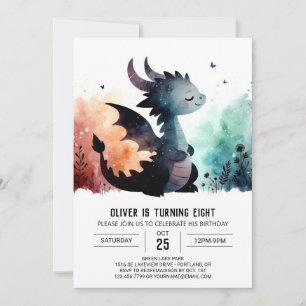 Waterverf Dragon Birthday bewerkbaar Kaart