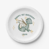 waterverf dragon en sterren blije verjaardagsartik papieren bordje (Voorkant)