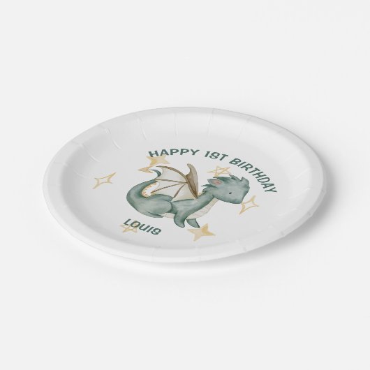 waterverf dragon en sterren blije verjaardagsartik papieren bordje (Gekanteld)