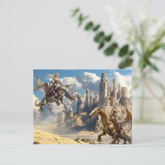 Waterverf Dragon Riders Fantasy Briefkaart (Staand voorkant)