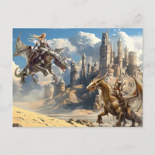 Waterverf Dragon Riders Fantasy Briefkaart (Voorkant)