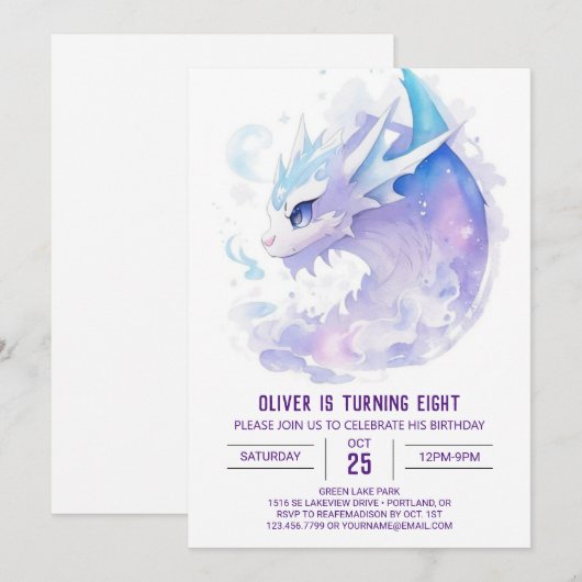 Waterverf Dragon Verjaardag Kaart (Voorkant / Achterkant)