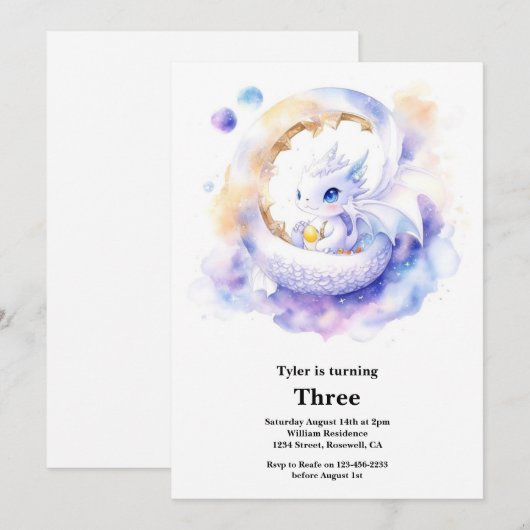 Waterverf Dragon Verjaardagsuitnodiging Kaart (Voorkant / Achterkant)