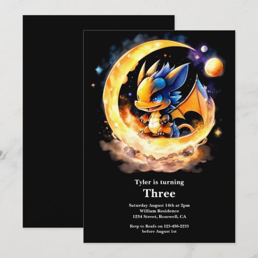 Waterverf Dragon Verjaardagsuitnodiging Kaart (Voorkant / Achterkant)