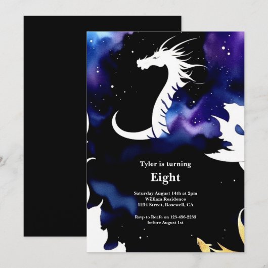 Waterverf Dragon Verjaardagsuitnodiging Kaart (Voorkant / Achterkant)