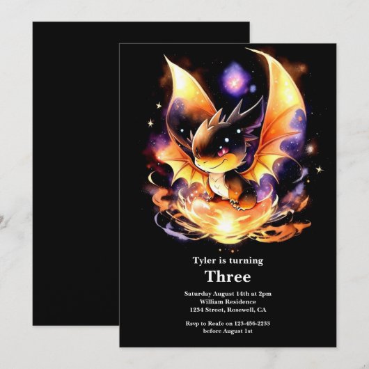 Waterverf Dragon Verjaardagsuitnodiging Kaart (Voorkant / Achterkant)