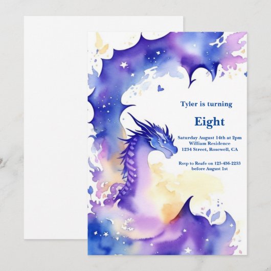 Waterverf Dragon Verjaardagsuitnodiging Kaart (Voorkant / Achterkant)