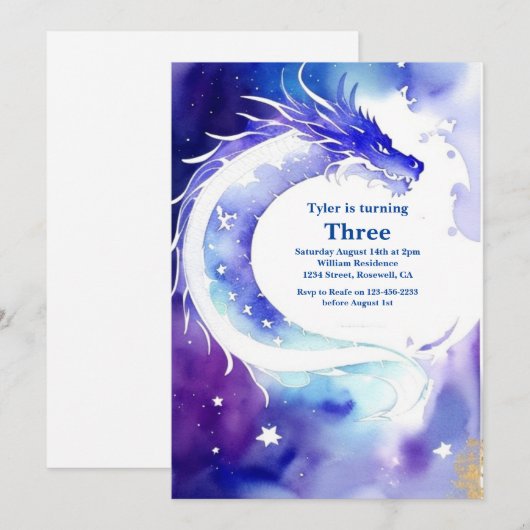 Waterverf Dragon Verjaardagsuitnodiging Kaart (Voorkant / Achterkant)