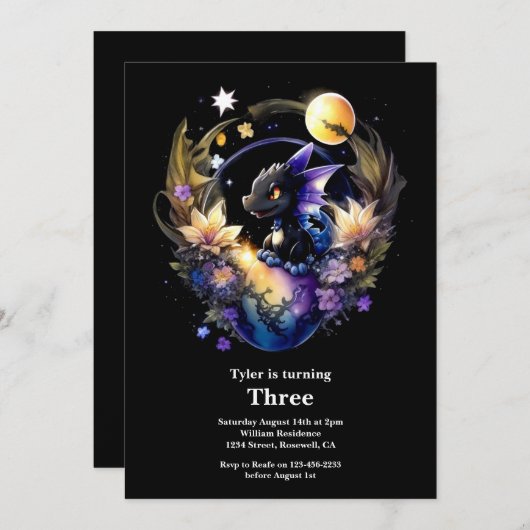 Waterverf Dragon Verjaardagsuitnodiging Kaart (Voorkant / Achterkant)