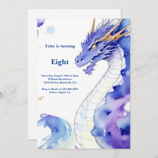 Waterverf Dragon Verjaardagsuitnodiging Kaart (Voorkant / Achterkant)