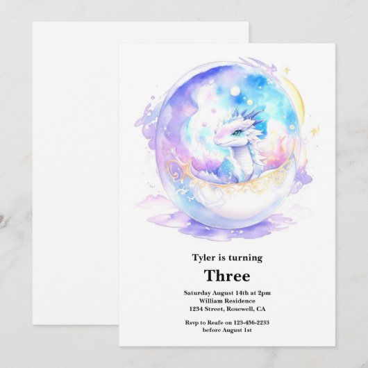 Waterverf Dragon Verjaardagsuitnodiging Kaart (Voorkant / Achterkant)