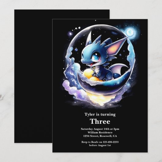 Waterverf Dragon Verjaardagsuitnodiging Kaart (Voorkant / Achterkant)