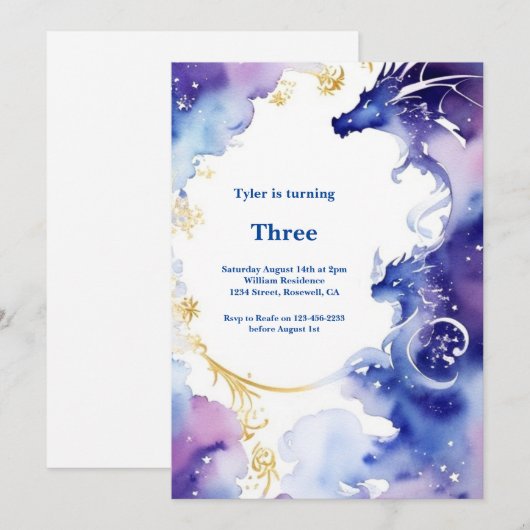 Waterverf Dragon Verjaardagsuitnodiging Kaart (Voorkant / Achterkant)