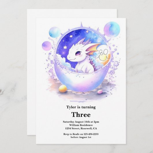 Waterverf Dragon Verjaardagsuitnodiging Kaart (Voorkant / Achterkant)