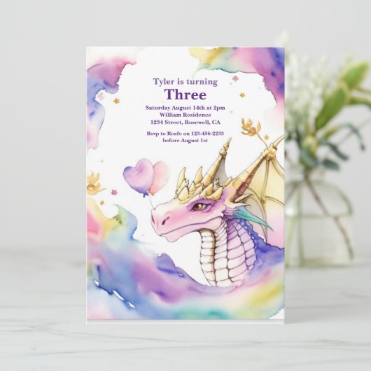 Waterverf Dragon Verjaardagsuitnodiging Kaart (Staand voorkant)
