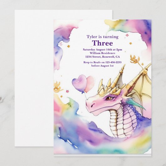 Waterverf Dragon Verjaardagsuitnodiging Kaart (Voorkant / Achterkant)