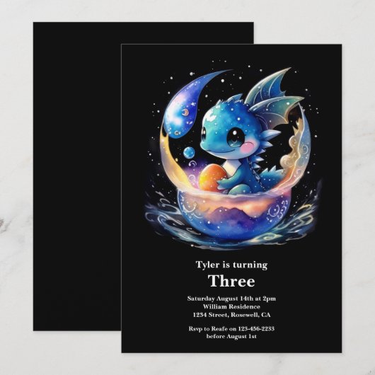 Waterverf Dragon Verjaardagsuitnodiging Kaart (Voorkant / Achterkant)