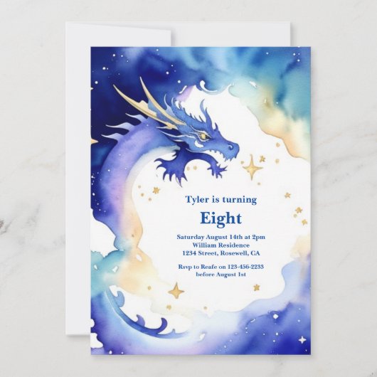 Waterverf Dragon Verjaardagsuitnodiging Kaart (Voorkant)