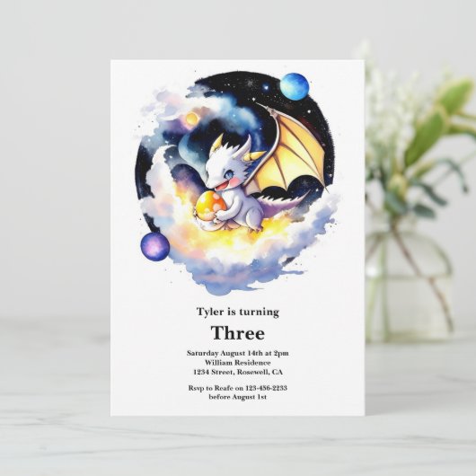 Waterverf Dragon Verjaardagsuitnodiging Kaart (Staand voorkant)